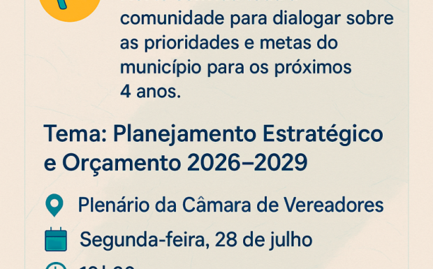 Foto de capa da notícia: Prefeitura realizará reunião pública para dialogar sobre o Planejamento Estratégico e as leis orçamentárias para os próximos 4 anos