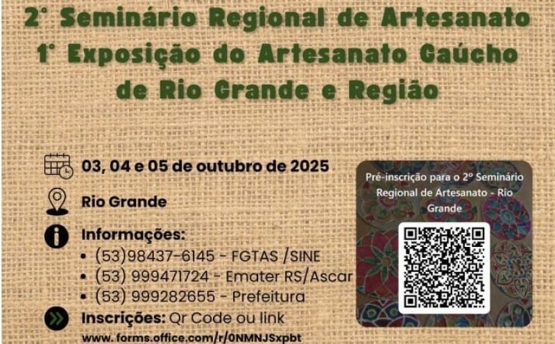 Foto de capa da notícia: 2º Seminário Regional de Artesanato e 1ª Exposição do Artesanato Gaúcho reúnem cultura e inovação