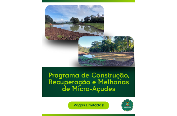 Foto de capa da notícia: Programa de Construção, Recuperação e Melhorias de Micro-Açudes Inscrições Abertas – Vagas Limitadas!