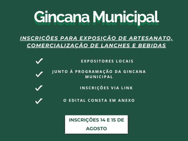 Foto de capa da notícia: Gincana Municipal - Cadastro Expositor ✅🫱🏻‍🫲🏼