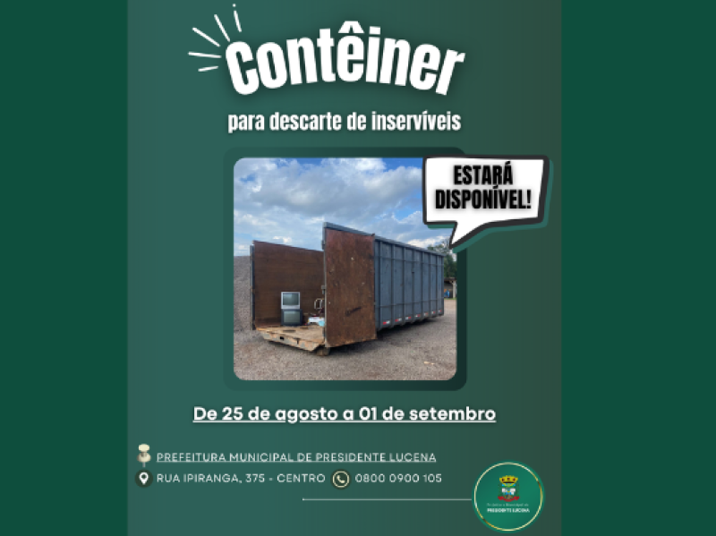 Foto de capa da notícia Contêiner para Descarte de Materiais Inservíveis estará disponível para a Comunidade