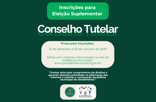 Foto de capa da notícia: INSCRIÇÕES PARA ELEIÇÃO SUPLEMENTAR DO CONSELHO TUTELAR 🤝