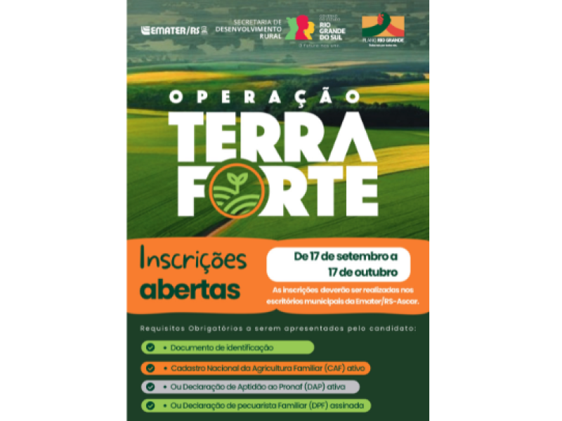 Foto de capa da notícia: Operação Terra Forte abre inscrições para agricultores familiares do município.