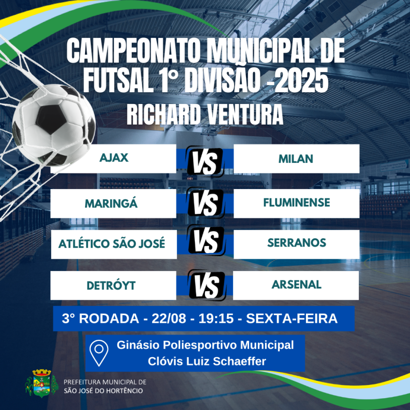 Foto de capa da notícia: Campeonato Municipal de Futsal 1ª Divisão 2025 chega à terceira rodada nesta sexta-feira