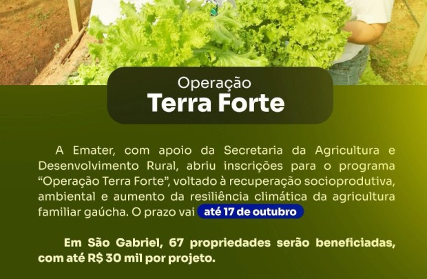 Foto de capa da notícia:  Inscrições para o programa “Operação Terra Forte” vão até 17 de outubro