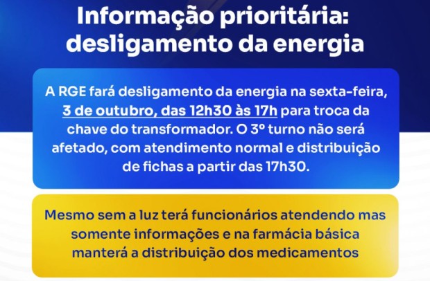 Foto de capa da notícia: A Secretaria da Saúde informa que, das 12h30 até 17h desta sexta-feira (03/10)