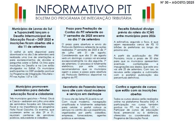 Foto de capa da notícia: INFORMATIVO PIT Nº 30 – AGOSTO/2025