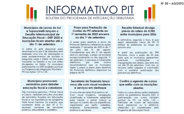 Foto de capa da notícia: INFORMATIVO PIT Nº 30 – AGOSTO/2025