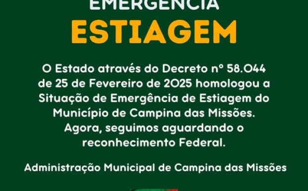 Foto de capa da notícia: 𝐃𝐄𝐂𝐑𝐄𝐓𝐎 𝐃𝐄 𝐄𝐌𝐄𝐑𝐆Ê𝐍𝐂𝐈𝐀 - 𝐄𝐒𝐓𝐈𝐀𝐆𝐄𝐌
