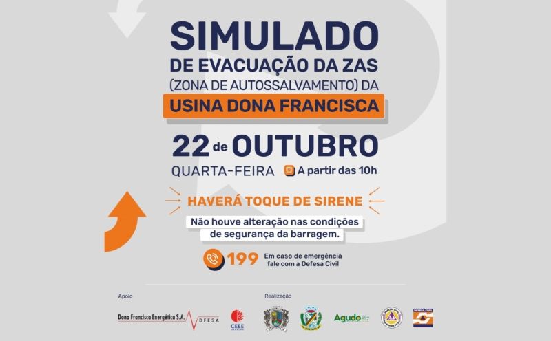 Foto de capa da notícia: Simulado de Evacuação da Usina Dona Francisca será realizado no dia 22 de outubro
