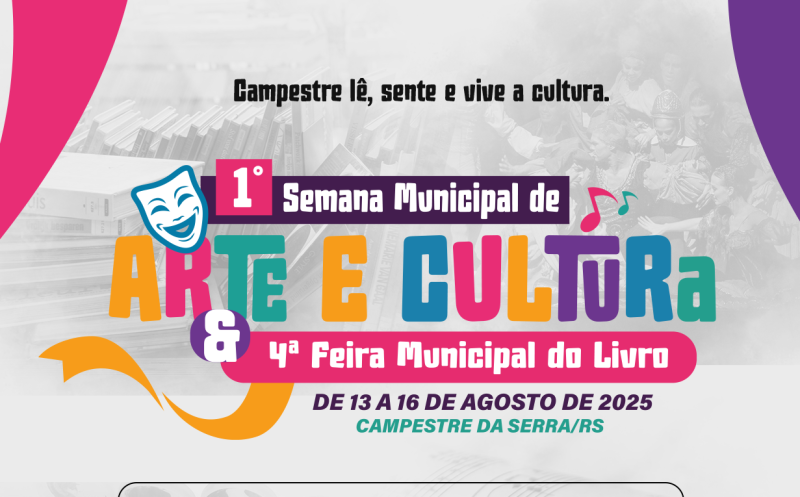 Foto de capa da notícia: CAMPESTRE REALIZA SEMANA MUNICIPAL DA ARTE E CULTURA E  A 4ª FEIRA MUNICIPAL DO LIVRO