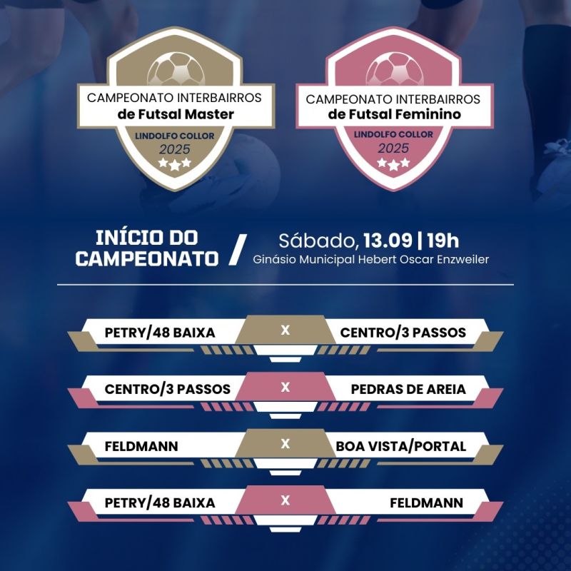 Foto de capa da notícia: CAMPEONATO INTERBAIRROS DE FUTSAL 2025: Master e Feminino.