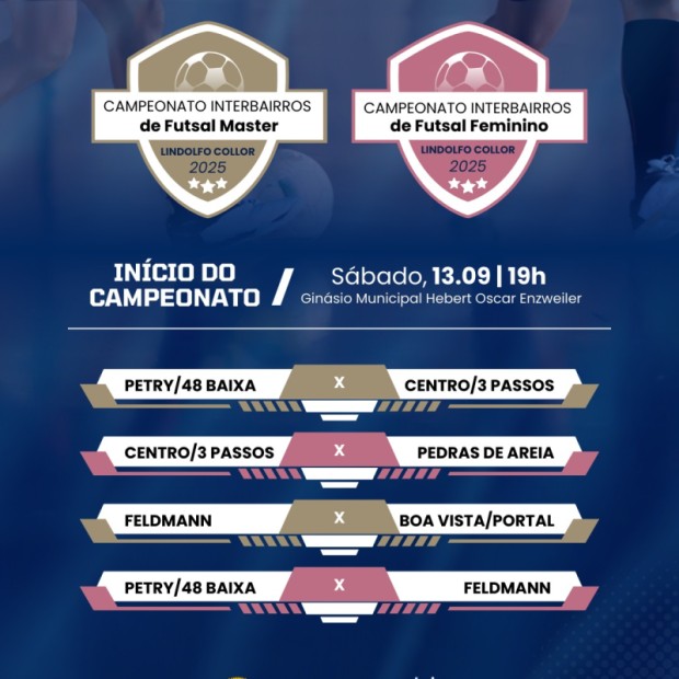 Foto de capa da notícia: CAMPEONATO INTERBAIRROS DE FUTSAL 2025: Master e Feminino.