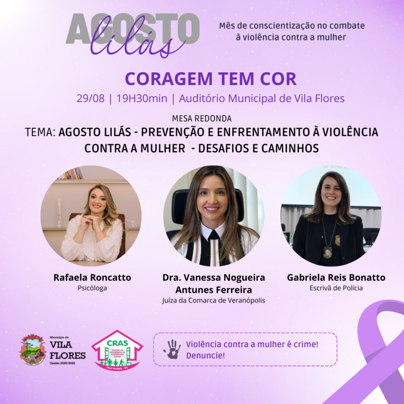 Foto de capa da notícia: Agosto Lilás – Mês de Conscientização no Combate à Violência contra a Mulher