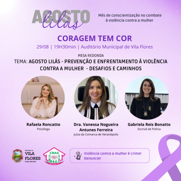 Foto de capa da notícia: Agosto Lilás – Mês de Conscientização no Combate à Violência contra a Mulher