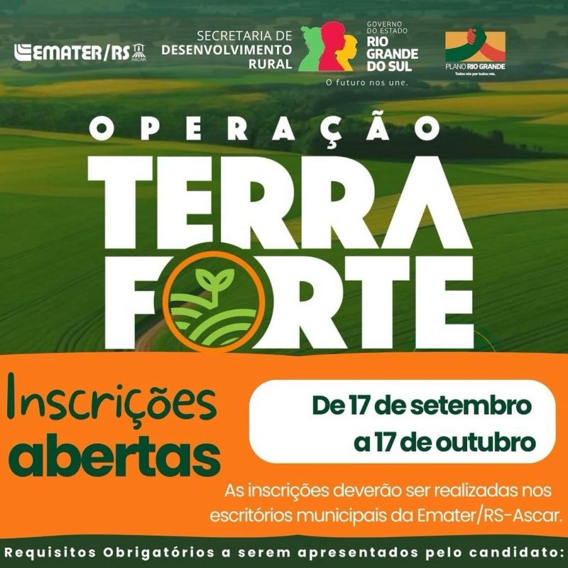 Foto de capa da notícia INSCRIÇÕES ABERTAS PARA O PROGRAMA TERRA FORTE