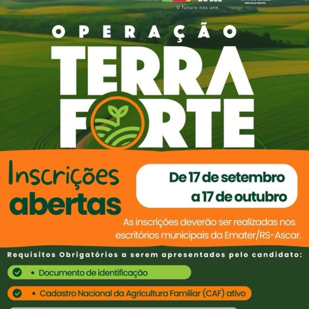Foto de capa da notícia: INSCRIÇÕES ABERTAS PARA O PROGRAMA TERRA FORTE