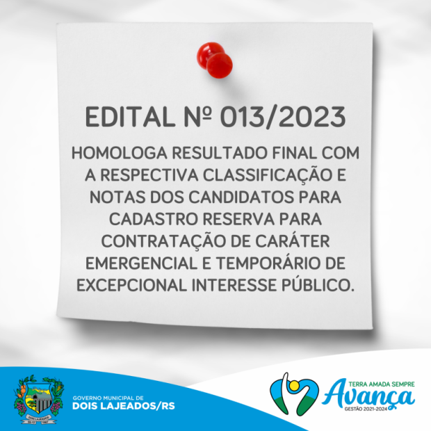 Foto de capa da notícia: EDITAL Nº 013/2023