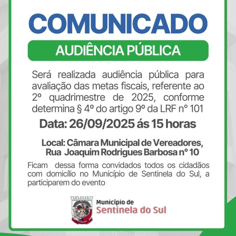Foto de capa da notícia: Audiência publica  Metas Fiscais 2° Quadrimestre 2025