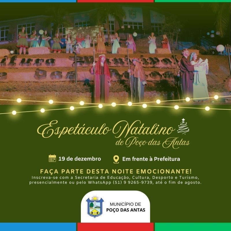 Foto da Notícia Inscrições abertas para o Espetáculo Natalino de Poço das Antas