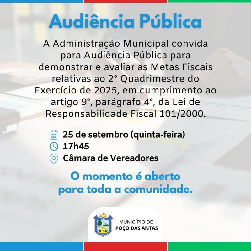 Foto de capa da notícia: CONVOCAÇÃO - Audiência Pública