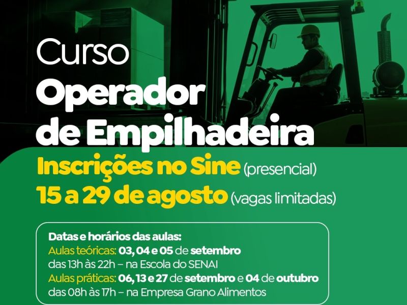 Foto de capa Secretaria de Trabalho e Desenvolvimento Econômico abre inscrições para curso de operador de empilhadeira