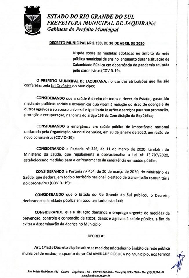 Foto de capa DECRETO MUNICIPAL N°2.199, DE 30 ABRIL DE 2020