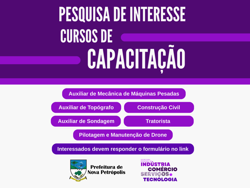 Foto de capa da notícia: Prefeitura de Nova Petrópolis lança pesquisa de interesse para cursos gratuitos de capacitação