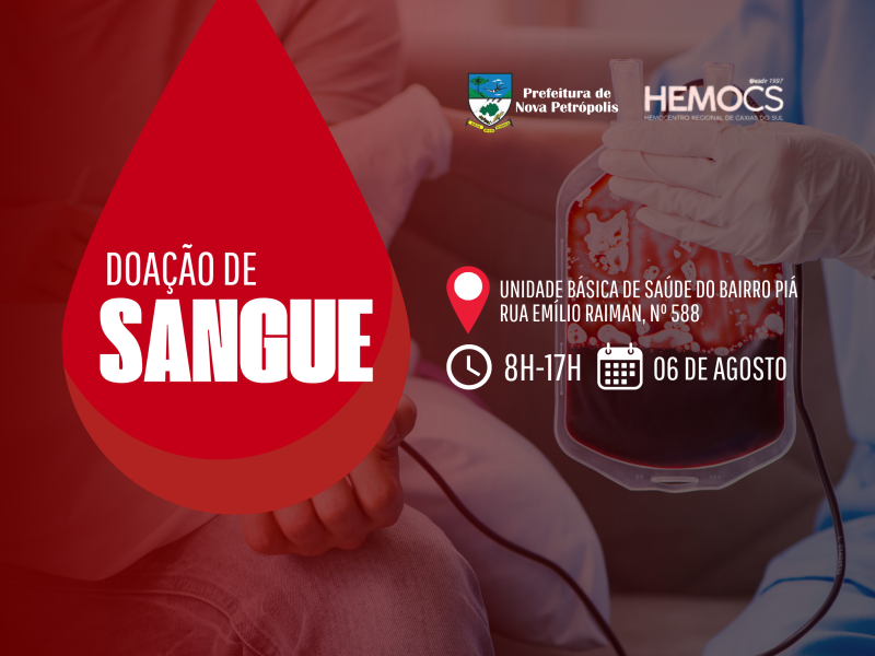 Foto de capa da notícia: Doação de sangue HEMOCS: doadores de Nova Petrópolis já podem agendar coleta