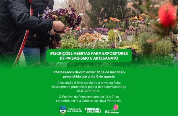 Foto de capa da notícia: Festival da Primavera 2025 abre inscrições para expositores de paisagismo e artesanato