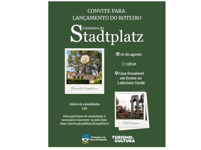 Foto de capa da notícia: Secretaria de Turismo e Cultura de Nova Petrópolis lança roteiro Caminhos do Stadtplatz no dia 16 de agosto