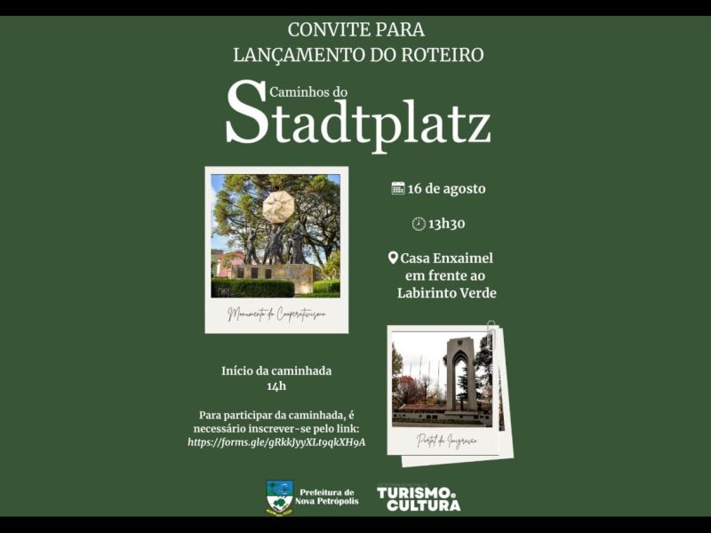 Foto de capa da notícia: Secretaria de Turismo e Cultura de Nova Petrópolis lança roteiro Caminhos do Stadtplatz no dia 16 de agosto