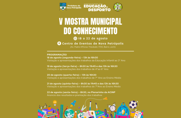 Foto de capa da notícia: Nova Petrópolis realiza V Mostra Municipal do Conhecimento de 18 a 22 de agosto