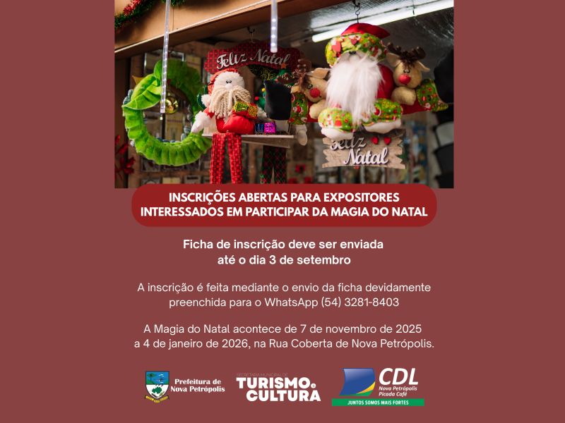 Foto de capa da notícia: Estão abertas as inscrições para os expositores interessados em participar da Magia do Natal de Nova Petrópolis