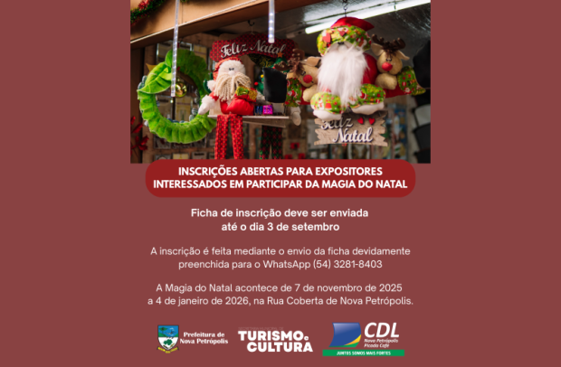 Foto de capa da notícia: Estão abertas as inscrições para os expositores interessados em participar da Magia do Natal de Nova Petrópolis
