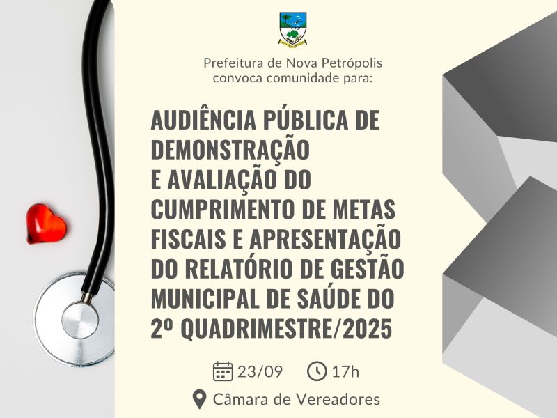 Foto de capa da notícia: Prefeitura de Nova Petrópolis convoca comunidade para Audiência Pública sobre metas fiscais e gestão da saúde