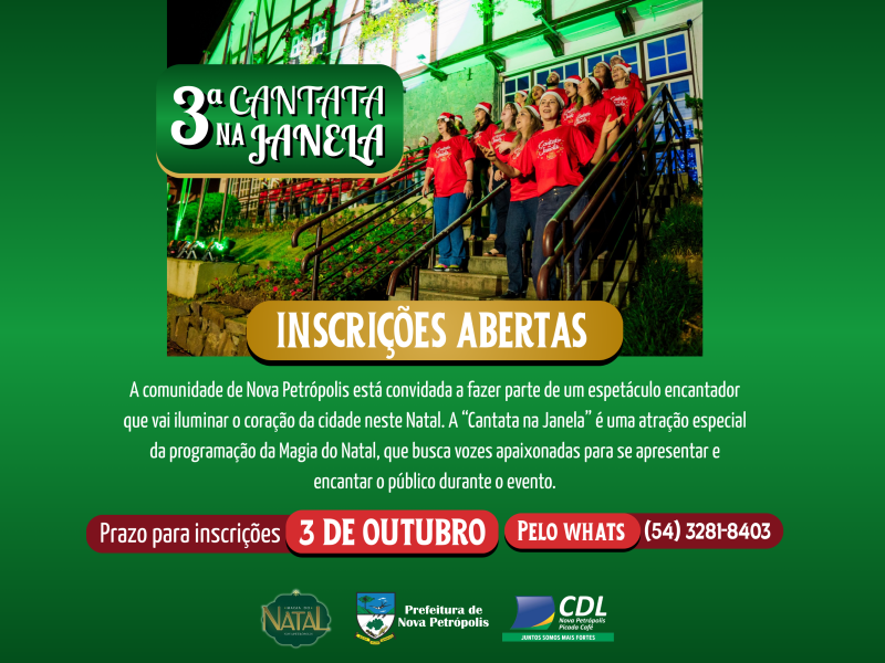 Foto de capa da notícia: Inscrições abertas para participar da “Cantata na Janela” de Nova Petrópolis
