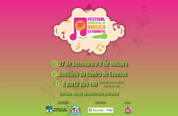 Foto de capa da notícia: 25º Festival Municipal de Música Estudantil acontece de 27 de setembro a 2 de outubro em Nova Petrópolis