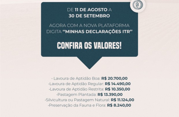 Foto de capa da notícia: Prefeitura divulga valores da terra nua para declaração do ITR 2025