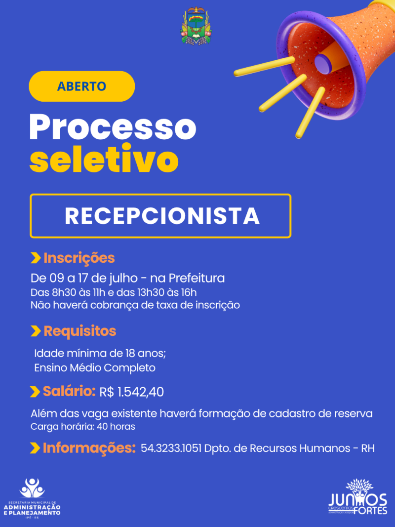 Foto de capa da notícia Prefeitura de Ipê abre Processo Seletivo para Recepcionista