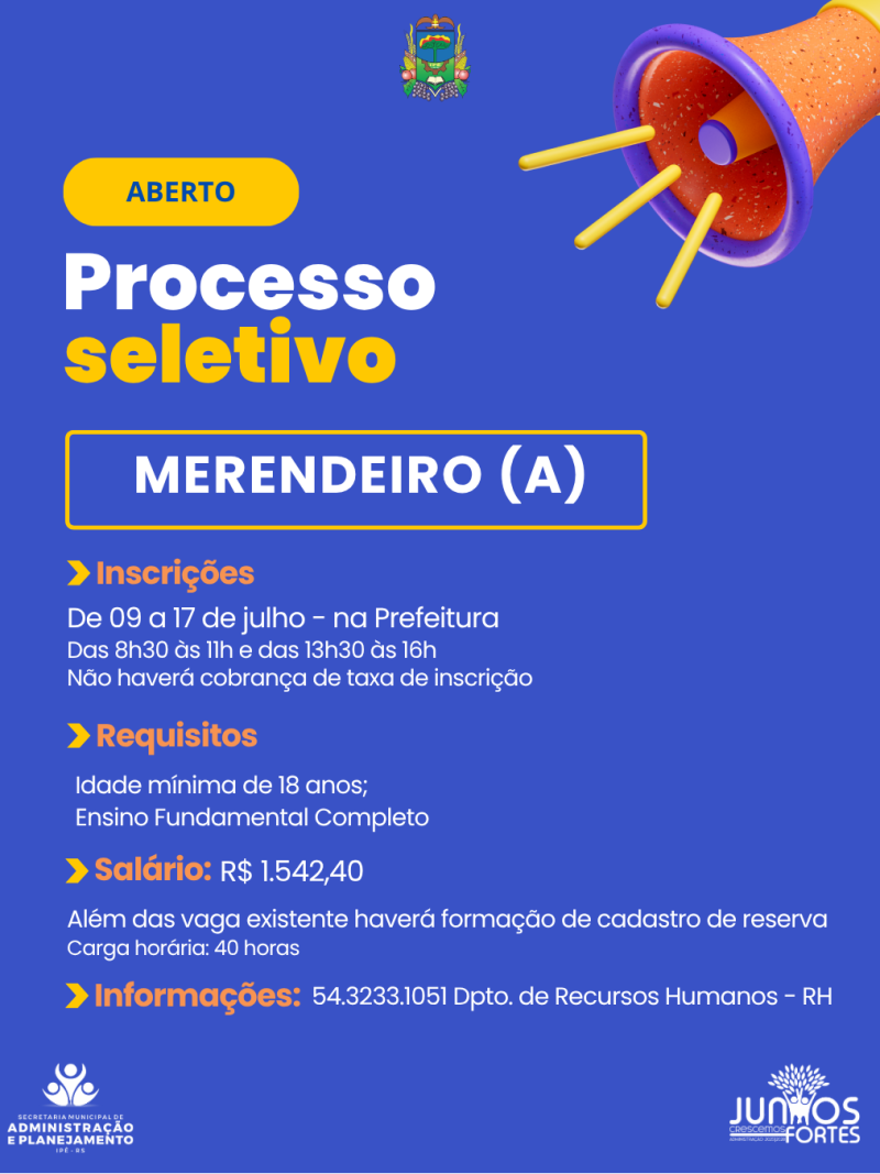 Foto de capa da notícia Processo Seletivo Aberto para Merendeiro(a) em Ipê