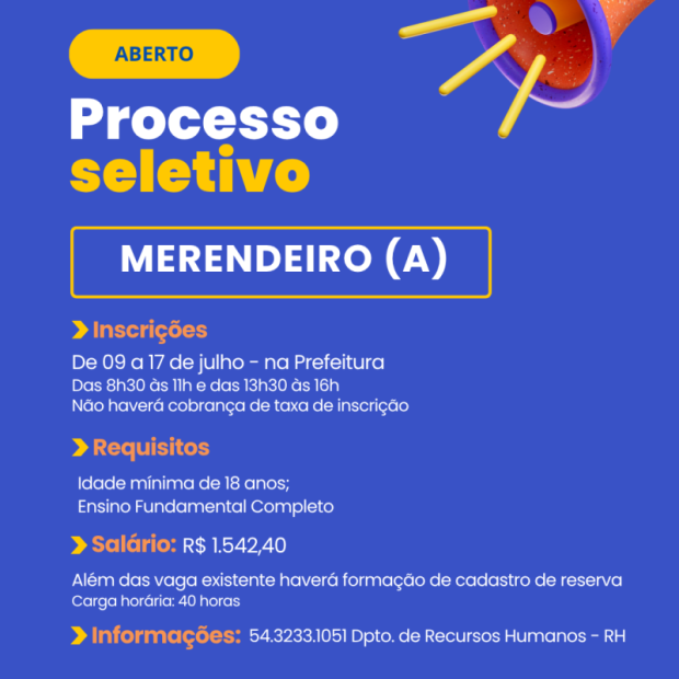 Foto de capa da notícia: Processo Seletivo Aberto para Merendeiro(a) em Ipê
