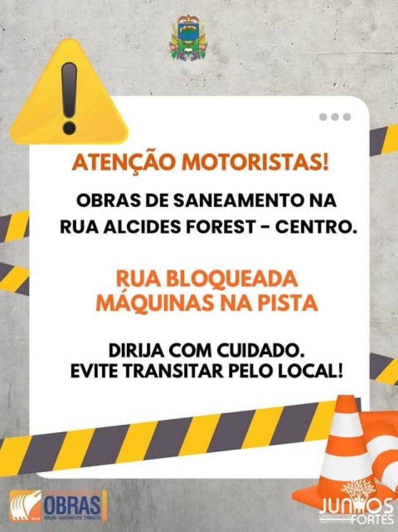 Foto de capa da notícia Obras de Saneamento Bloqueiam Rua Alcides Forest – Centro